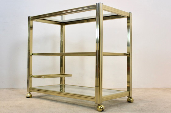 Image 1 of Pierre Vandel Brass and Chrome Bar Cart, France 1970s
