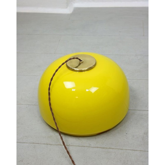 Image 1 of Mid-century yellow glass and brass pendant lamp