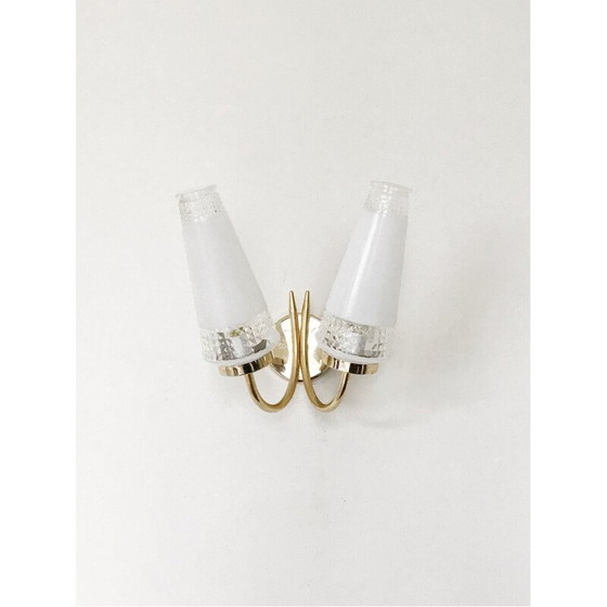 Image 1 of Pair of vintage neoclassical glass sconces, French 1960