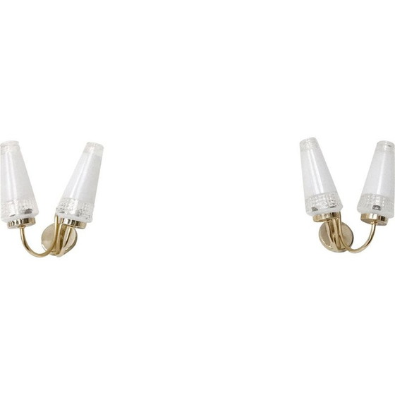 Image 1 of Pair of vintage neoclassical glass sconces, French 1960