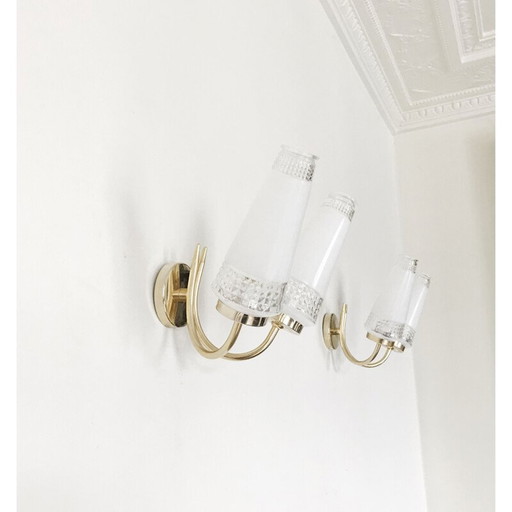 Pair of vintage neoclassical glass sconces, French 1960