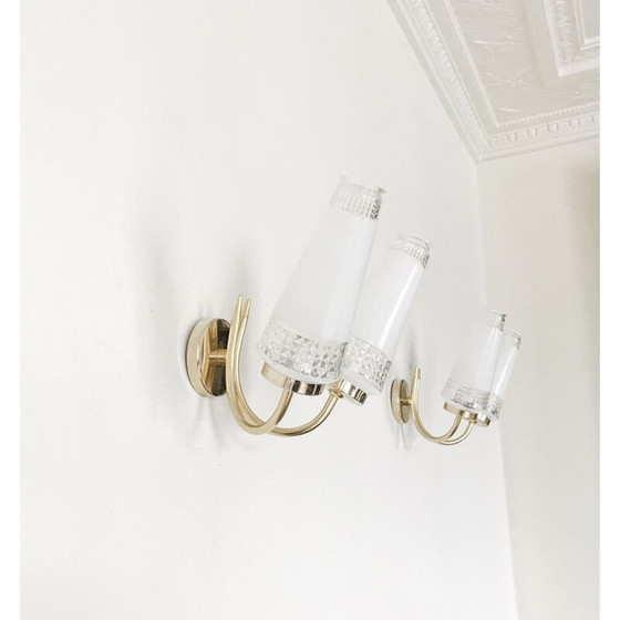 Image 1 of Pair of vintage neoclassical glass sconces, French 1960