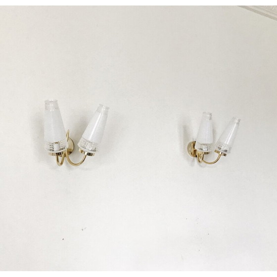 Image 1 of Pair of vintage neoclassical glass sconces, French 1960