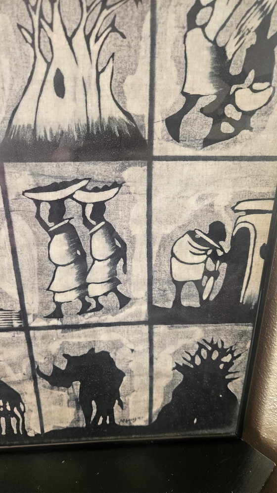 Image 1 of Batik africano dell'unità in bianco e nero