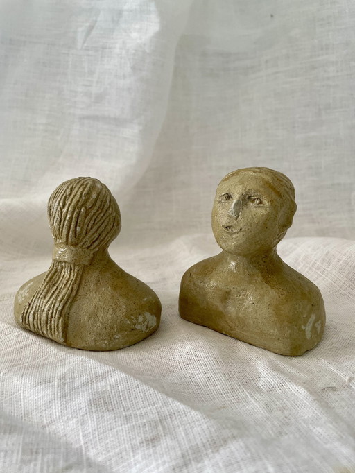 Couple Of Handmade Ceramic Busts