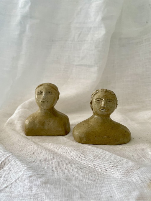 Couple Of Handmade Ceramic Busts