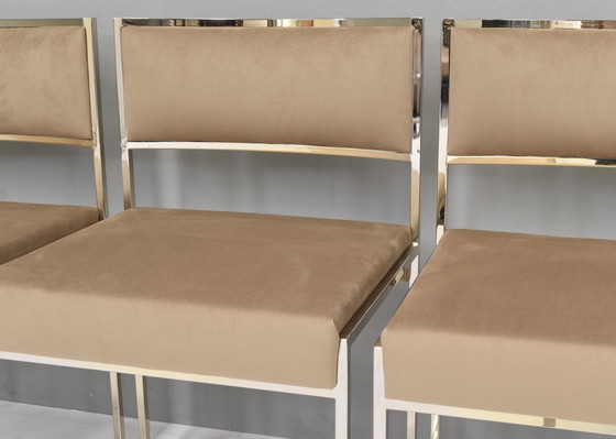 Image 1 of Set of 6 Willy Rizzo attributed dining chairs in gold plate and new velvet upholstery – Italy, circa 1970