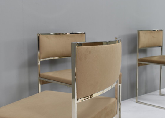 Image 1 of Set of 6 Willy Rizzo attributed dining chairs in gold plate and new velvet upholstery – Italy, circa 1970