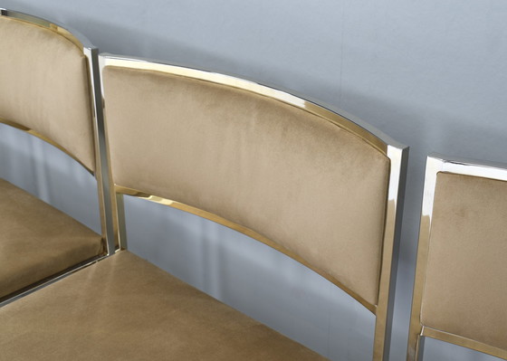 Image 1 of Set of 6 Willy Rizzo attributed dining chairs in gold plate and new velvet upholstery – Italy, circa 1970