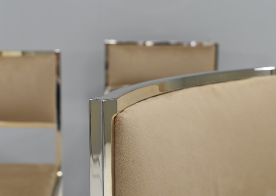 Image 1 of Set of 6 Willy Rizzo attributed dining chairs in gold plate and new velvet upholstery – Italy, circa 1970