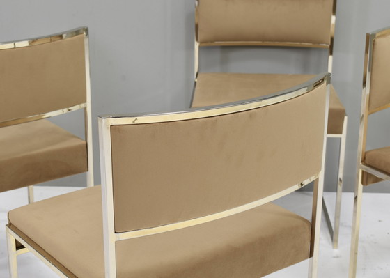 Image 1 of Set of 6 Willy Rizzo attributed dining chairs in gold plate and new velvet upholstery – Italy, circa 1970