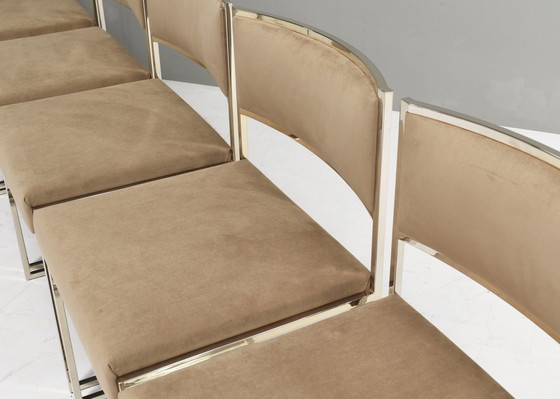 Image 1 of Set of 6 Willy Rizzo attributed dining chairs in gold plate and new velvet upholstery – Italy, circa 1970