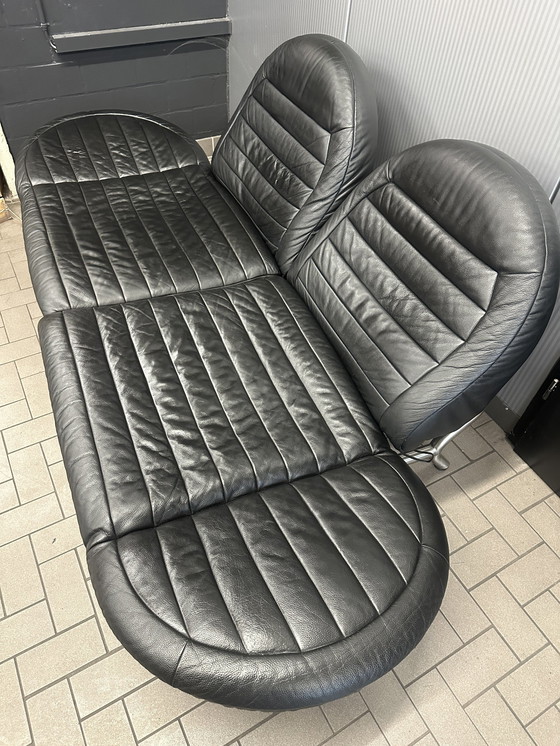 Image 1 of De Sede Ds 455 leather sofa black two-seater relax function