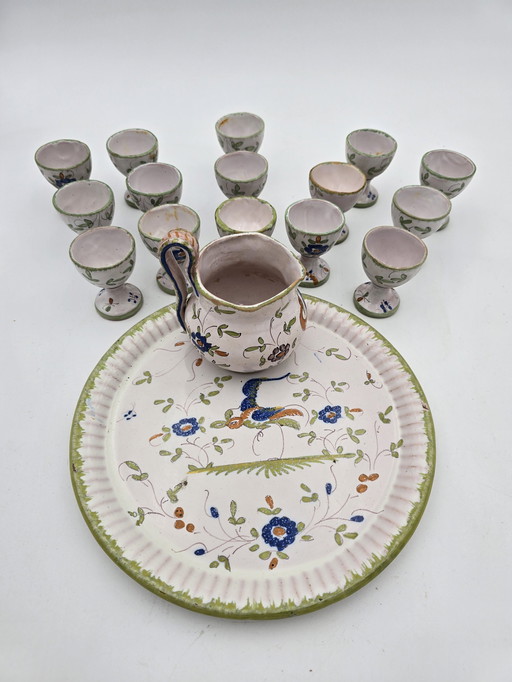 Moustiers set - Plate, Pot And 15 Egg cups