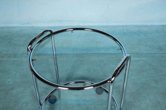 Image 1 of Space age bar trolley 70s, chrome & glass Bauhaus bar cart