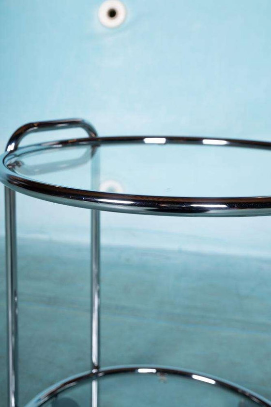 Image 1 of Space age bar trolley 70s, chrome & glass Bauhaus bar cart