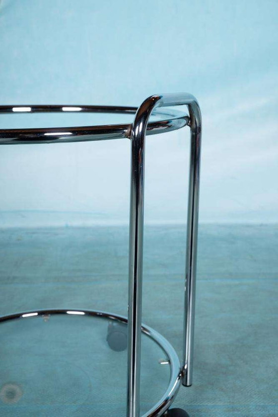 Image 1 of Space age bar trolley 70s, chrome & glass Bauhaus bar cart