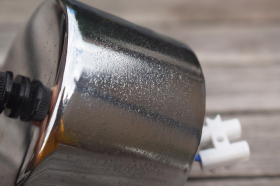 Image 1 of Vintage glass hanging lamp with chrome fixture 