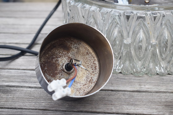 Image 1 of Vintage glass hanging lamp with chrome fixture 