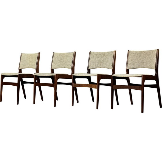 Image 1 of Set of 4 vintage chairs in teak and beige wool by Erik Buch for Anderstrup Møbelfabrik, Denmark 1950