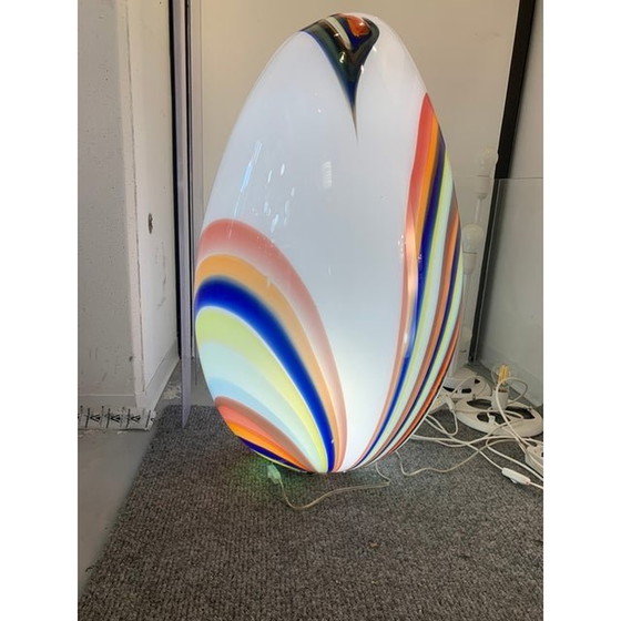 Image 1 of Lampada contemporanea a forma di uovo bianco in vetro di Murano con canne multicolori