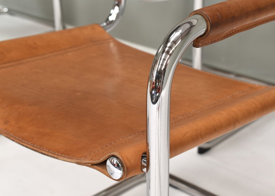 Image 1 of Set of six S34 Dining armchairs in tan leather by Mart Stam for FASEM – Italy, circa 1960