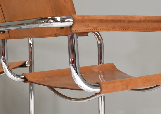 Image 1 of Ensemble de six fauteuils de salle à manger S34 en cuir fauve par Mart Stam pour FASEM - Italie, vers 1960