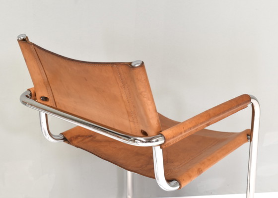 Image 1 of Ensemble de six fauteuils de salle à manger S34 en cuir fauve par Mart Stam pour FASEM - Italie, vers 1960