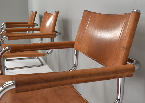 Image 1 of Set of six S34 Dining armchairs in tan leather by Mart Stam for FASEM – Italy, circa 1960