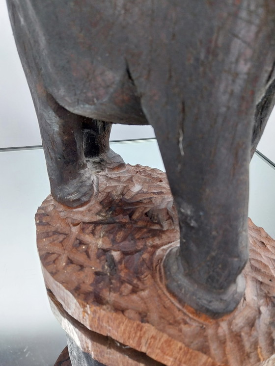 Image 1 of Vintage plant table hand-carved elephant has a black patina 