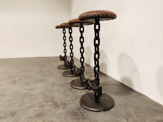 Image 1 of Chain link brutalist bar stools, 1970s