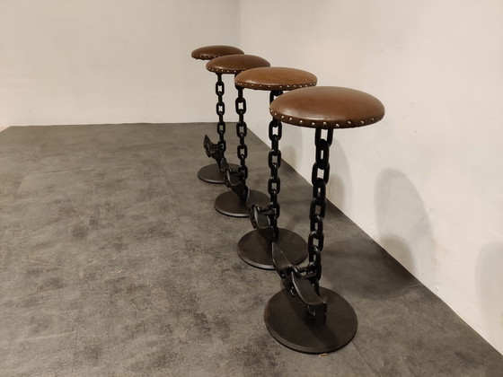 Image 1 of Chain link brutalist bar stools, 1970s