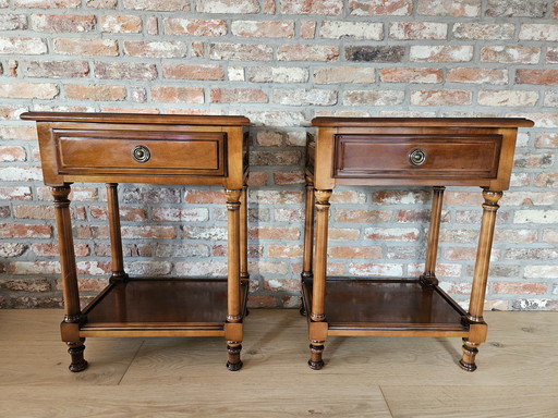 Set of 2 French style cherry bedside tables.