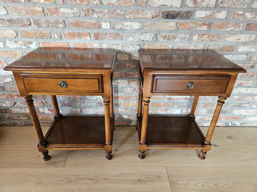 Set of 2 French style cherry bedside tables.