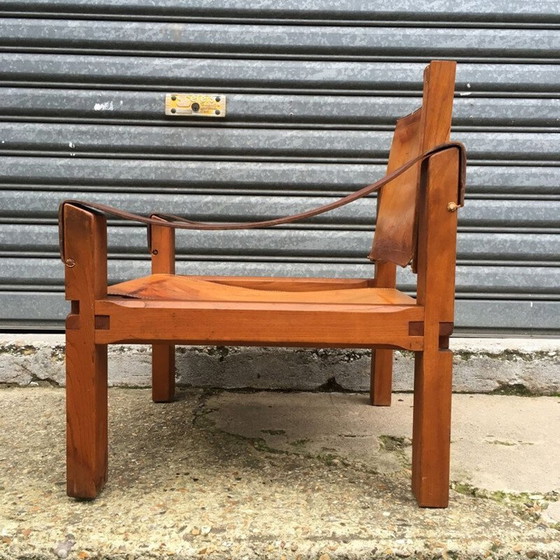 Image 1 of Vintage armchair S10 "Sahara" in leather and elm by Pierre Chapo Circa 1960