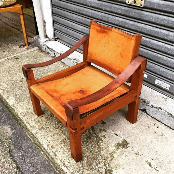 Image 1 of Vintage armchair S10 "Sahara" in leather and elm by Pierre Chapo Circa 1960