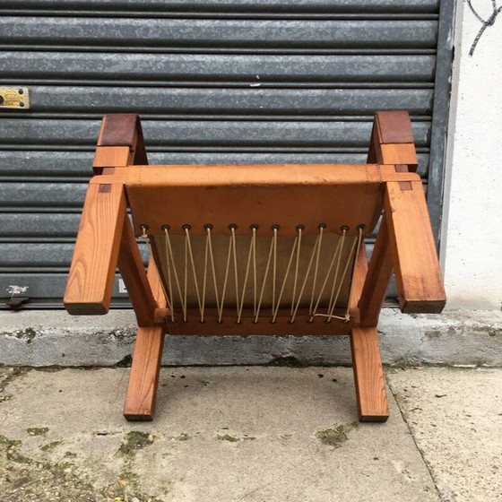 Image 1 of Vintage armchair S10 "Sahara" in leather and elm by Pierre Chapo Circa 1960