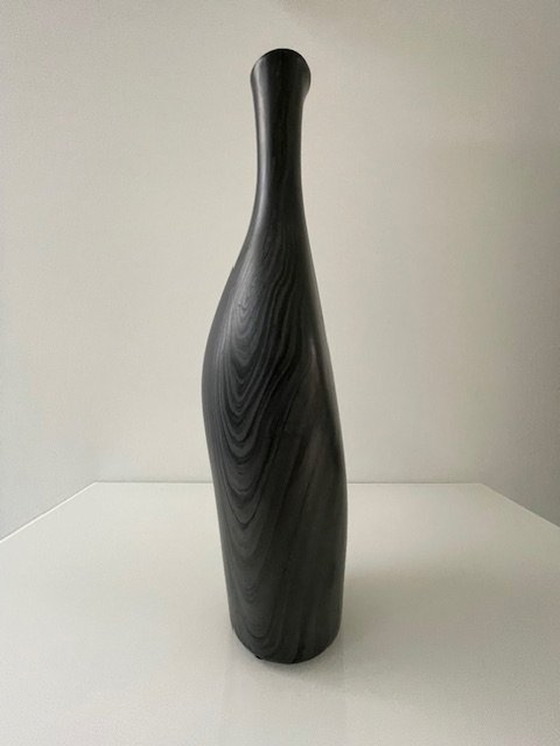 Image 1 of Unique Conical Ceramic Vase, Matte Gray Black Nerf Motif