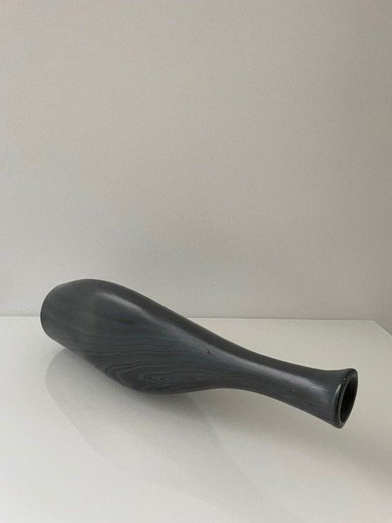 Image 1 of Unique Conical Ceramic Vase, Matte Gray Black Nerf Motif