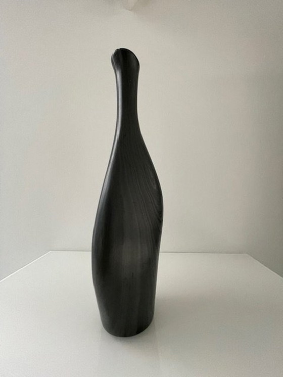 Image 1 of Unique Conical Ceramic Vase, Matte Gray Black Nerf Motif