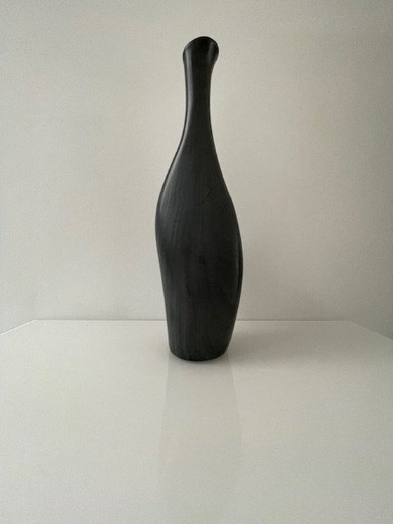 Image 1 of Unique Conical Ceramic Vase, Matte Gray Black Nerf Motif