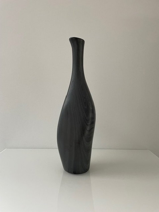 Image 1 of Unique Conical Ceramic Vase, Matte Gray Black Nerf Motif