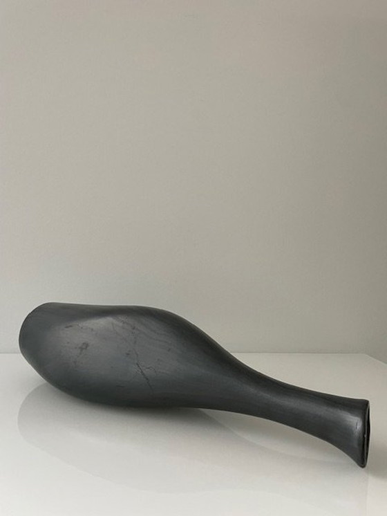 Image 1 of Unique Conical Ceramic Vase, Matte Gray Black Nerf Motif