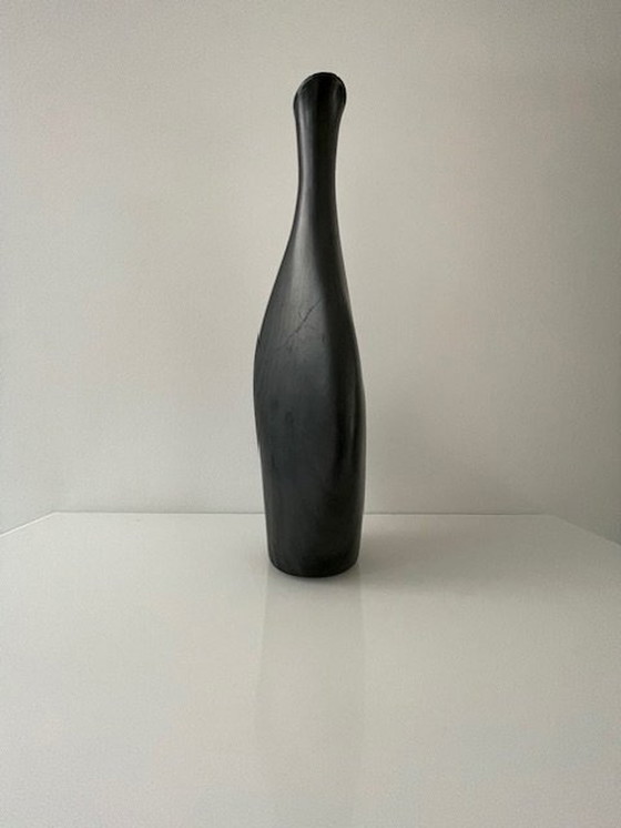 Image 1 of Unique Conical Ceramic Vase, Matte Gray Black Nerf Motif