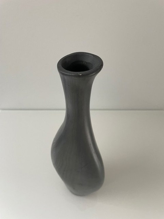 Image 1 of Unique Conical Ceramic Vase, Matte Gray Black Nerf Motif