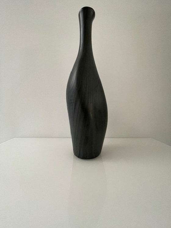 Image 1 of Unique Conical Ceramic Vase, Matte Gray Black Nerf Motif