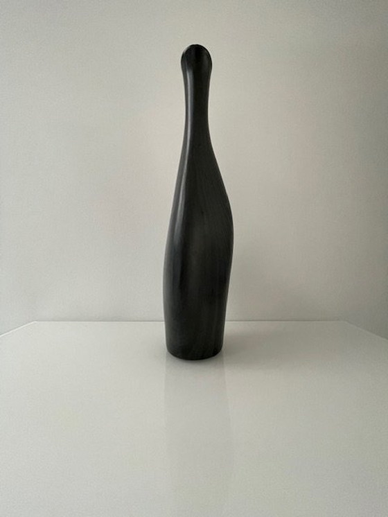 Image 1 of Unique Conical Ceramic Vase, Matte Gray Black Nerf Motif