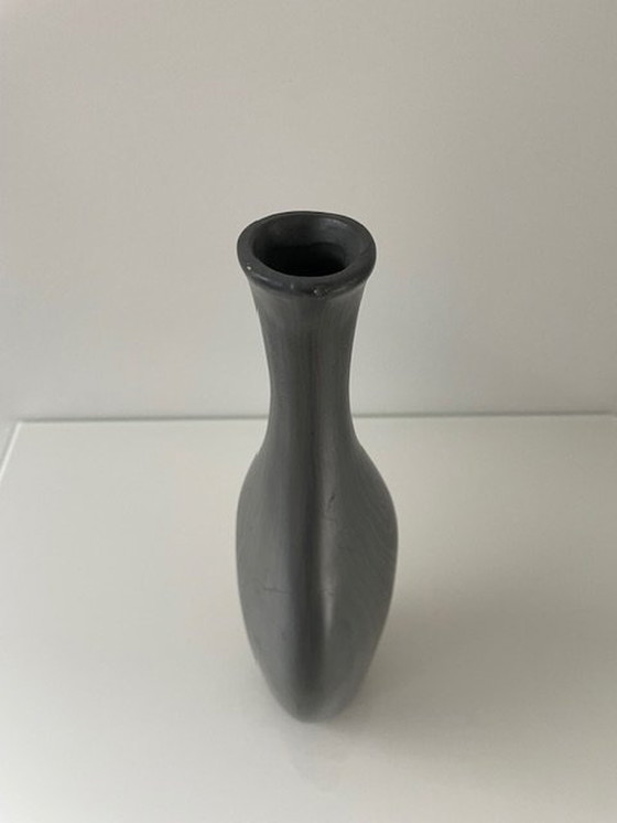 Image 1 of Unique Conical Ceramic Vase, Matte Gray Black Nerf Motif