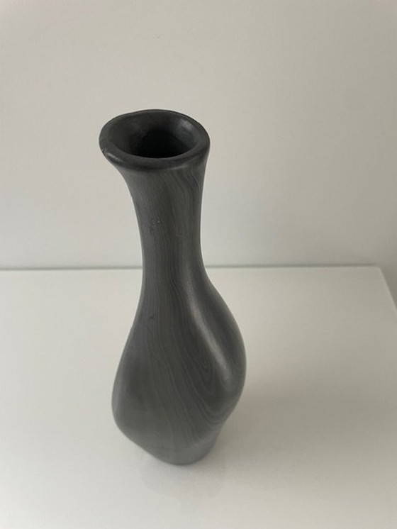 Image 1 of Unique Conical Ceramic Vase, Matte Gray Black Nerf Motif