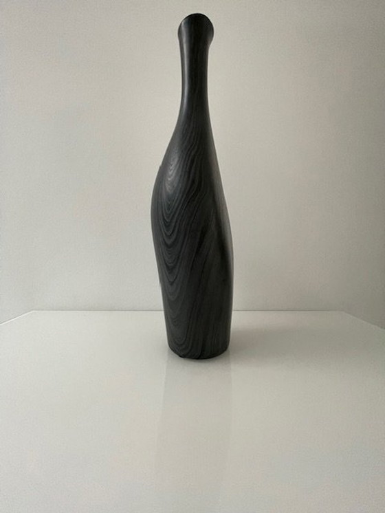 Image 1 of Unique Conical Ceramic Vase, Matte Gray Black Nerf Motif